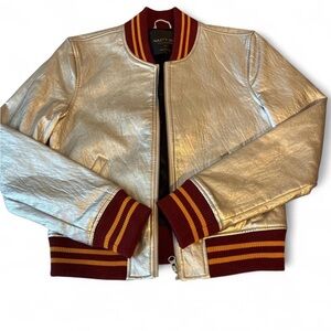 Nasty Gal Metallic Silver Kids Jacket with Red Trim